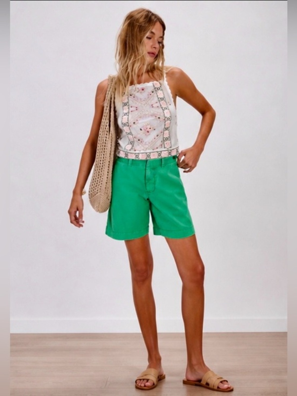 NWT Free People Riverside Bermuda Shorts Green Size 4 High Rise Casual Summer